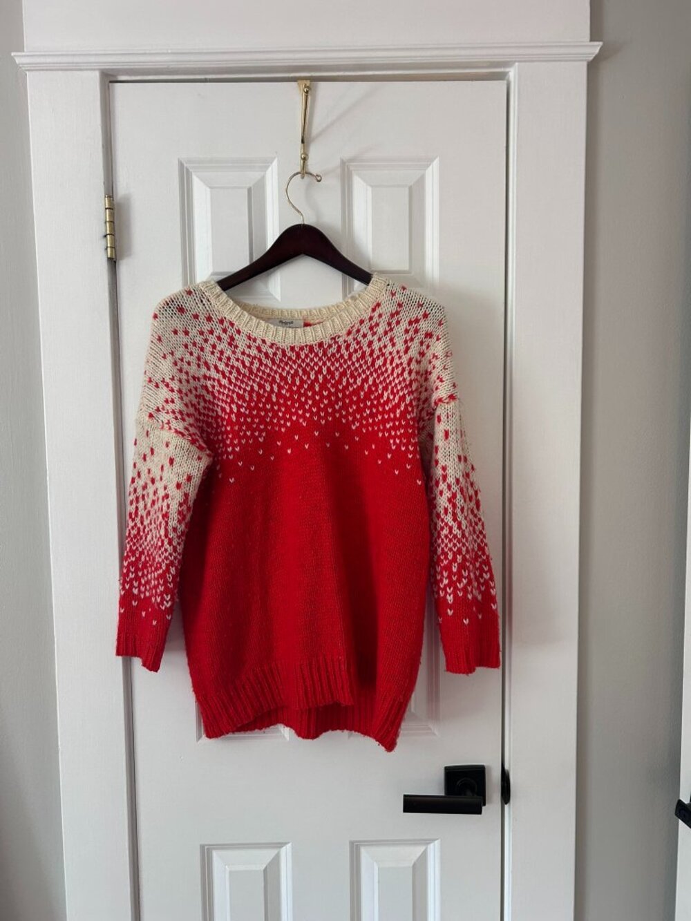 Madewell Red Cream Ombre Fair Isle Yoke Pullover Sweater 3/4 Sleeve Size S
